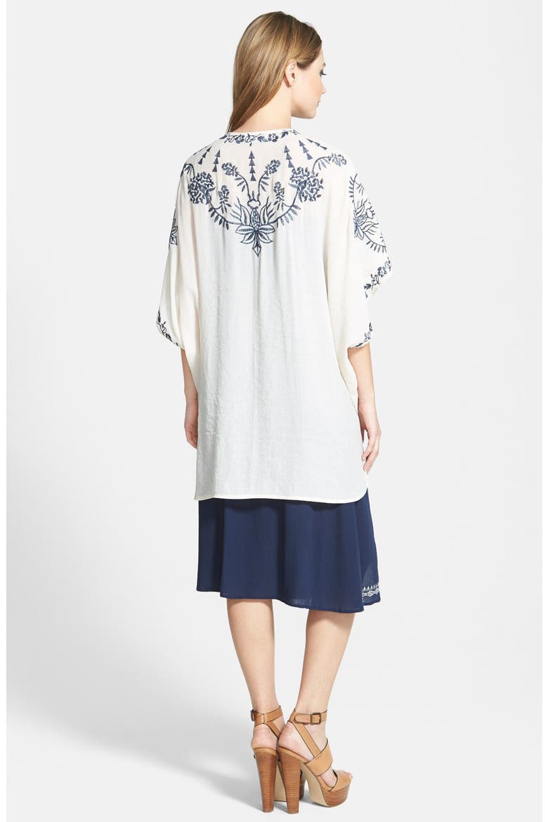 ASTR Embroidered Open Front Kimono, Alternate, color, CREAM/ NAVY