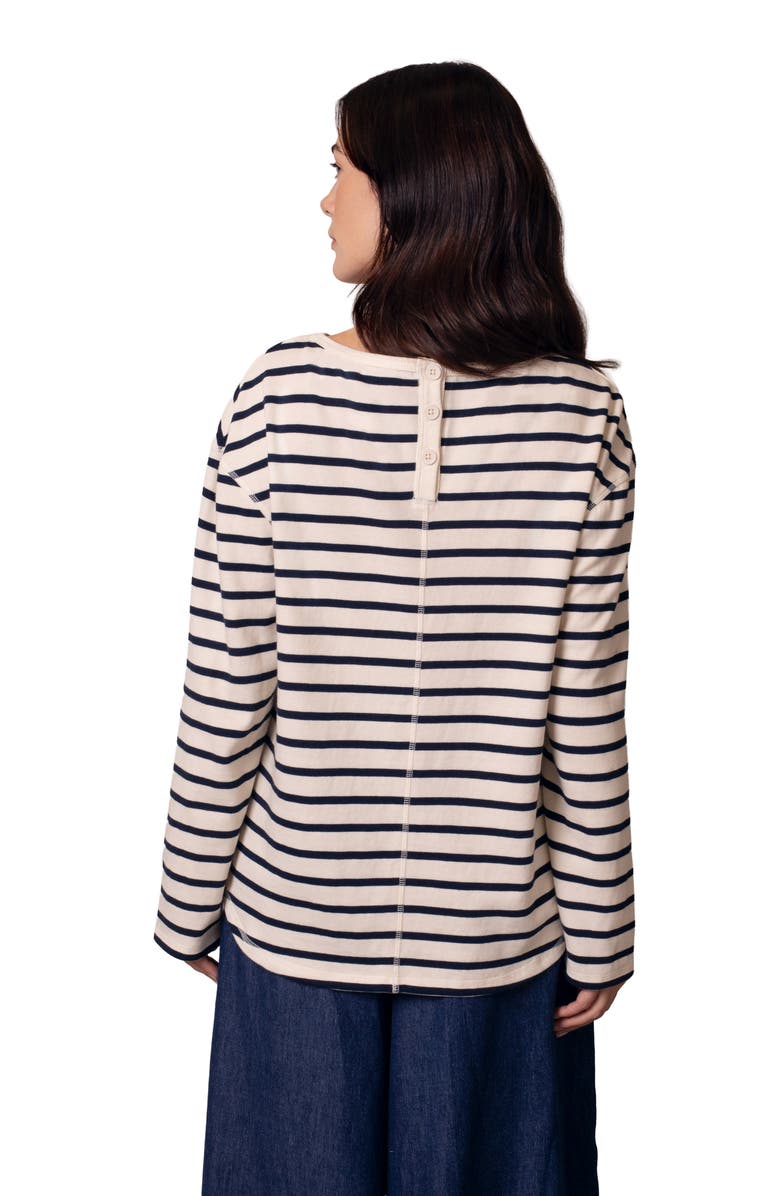 Celtic & Co. Button Back Heavyweight Jersey Top, Alternate, color, Ecru Navy Stripe