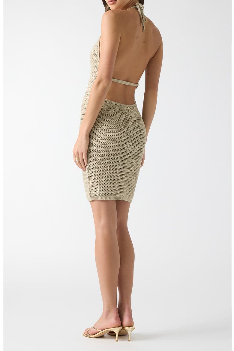 Metallic Open Stitch Halter Dress, Alternate, color, BEIGE