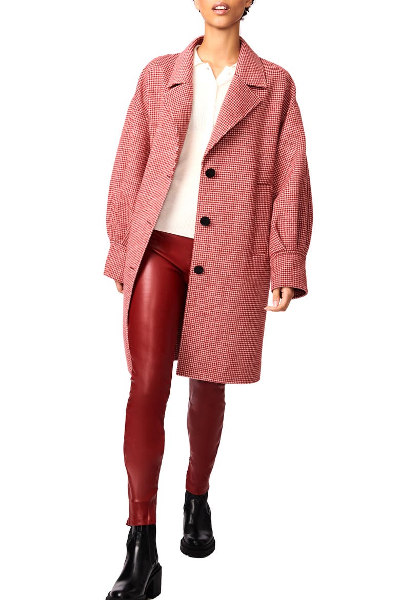 Houndstooth Check Wool Blend Coat, Main, color, RED WHITE