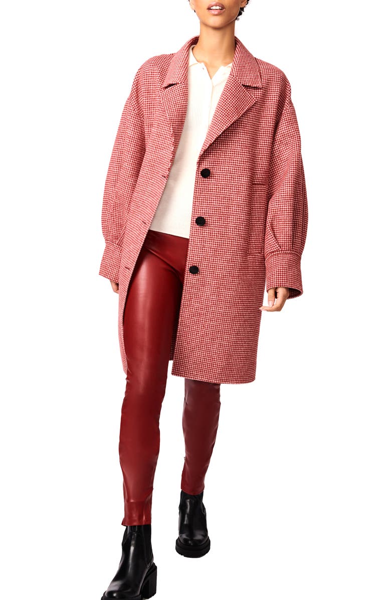 Bernardo Houndstooth Check Wool Blend Coat, Main, color,