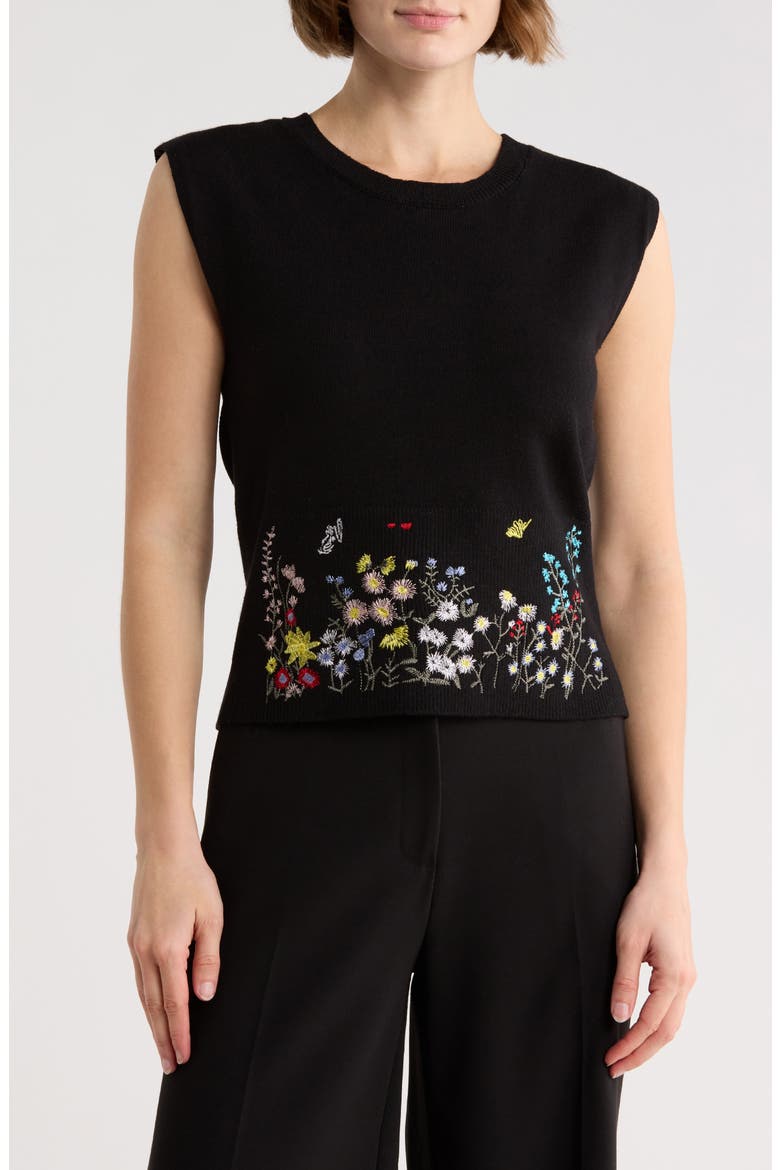 Embroidered Sleeveless Sweater, Main, color, BLACK