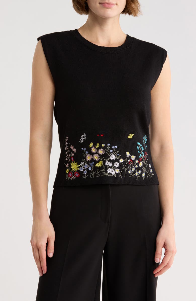 Ellen Tracy Embroidered Sleeveless Sweater, Main, color, Black