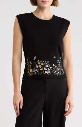 Ellen Tracy Embroidered Sleeveless Sweater