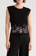 Ellen Tracy Embroidered Sleeveless Sweater