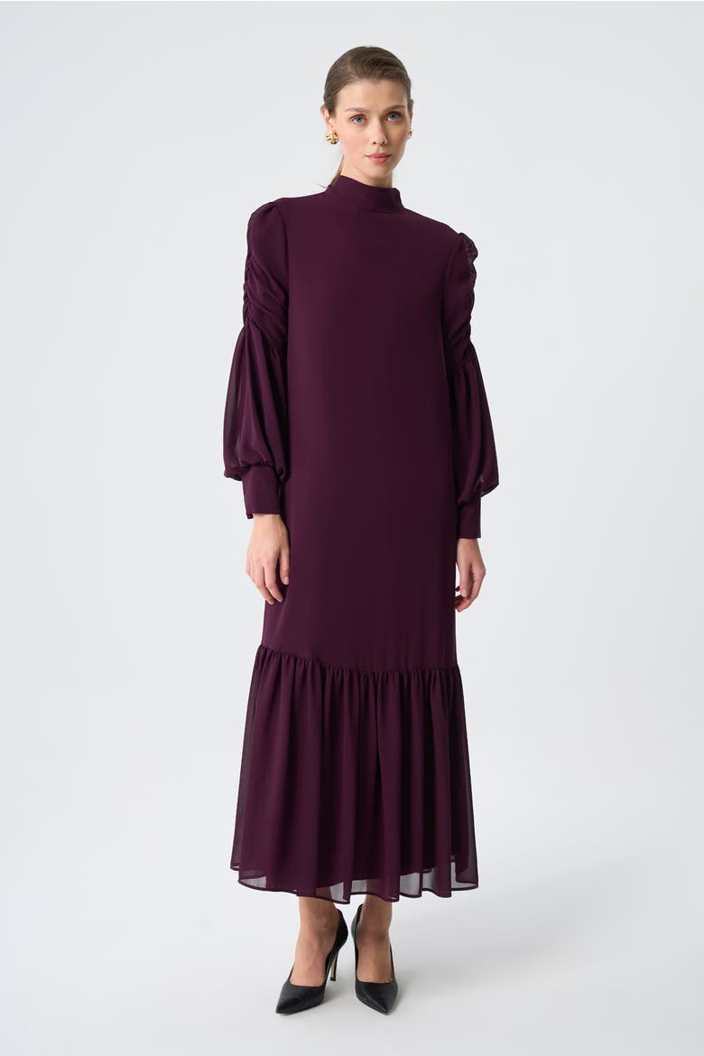 Draped Chiffon Dress, Main, color, Plum