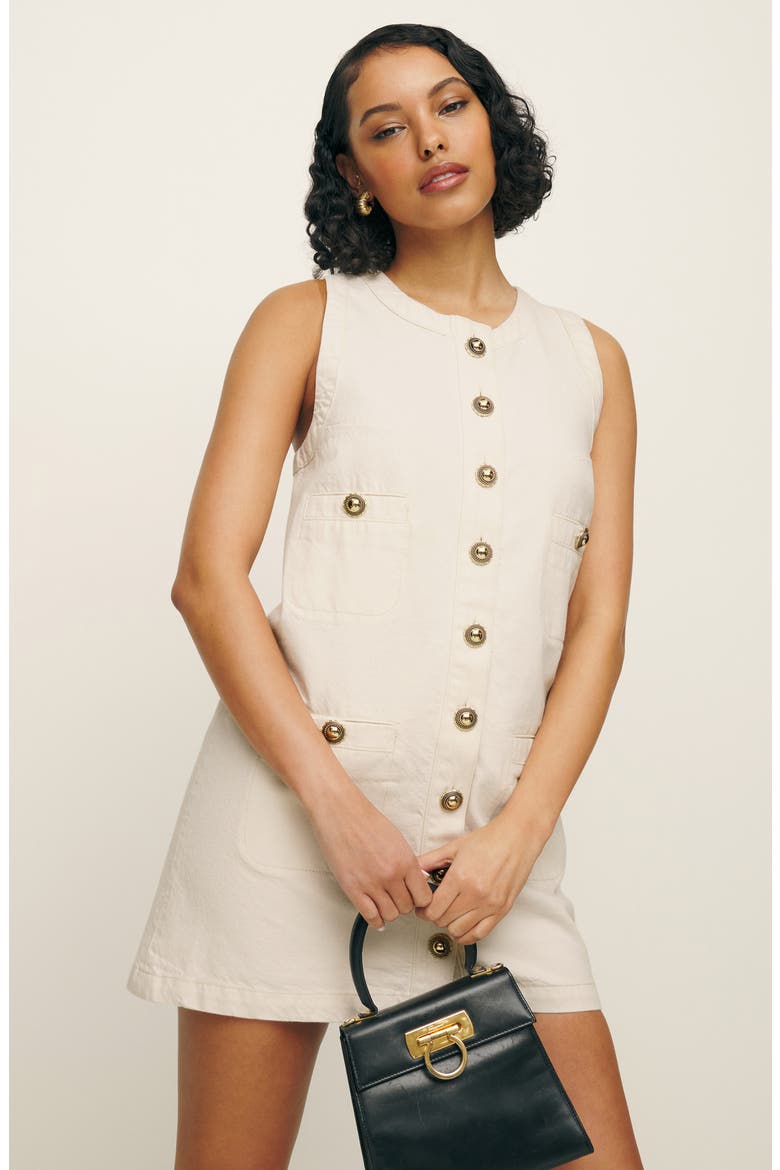 Tropez Sleeveless Denim Minidress, Alternate, color, FIOR DI LATTE