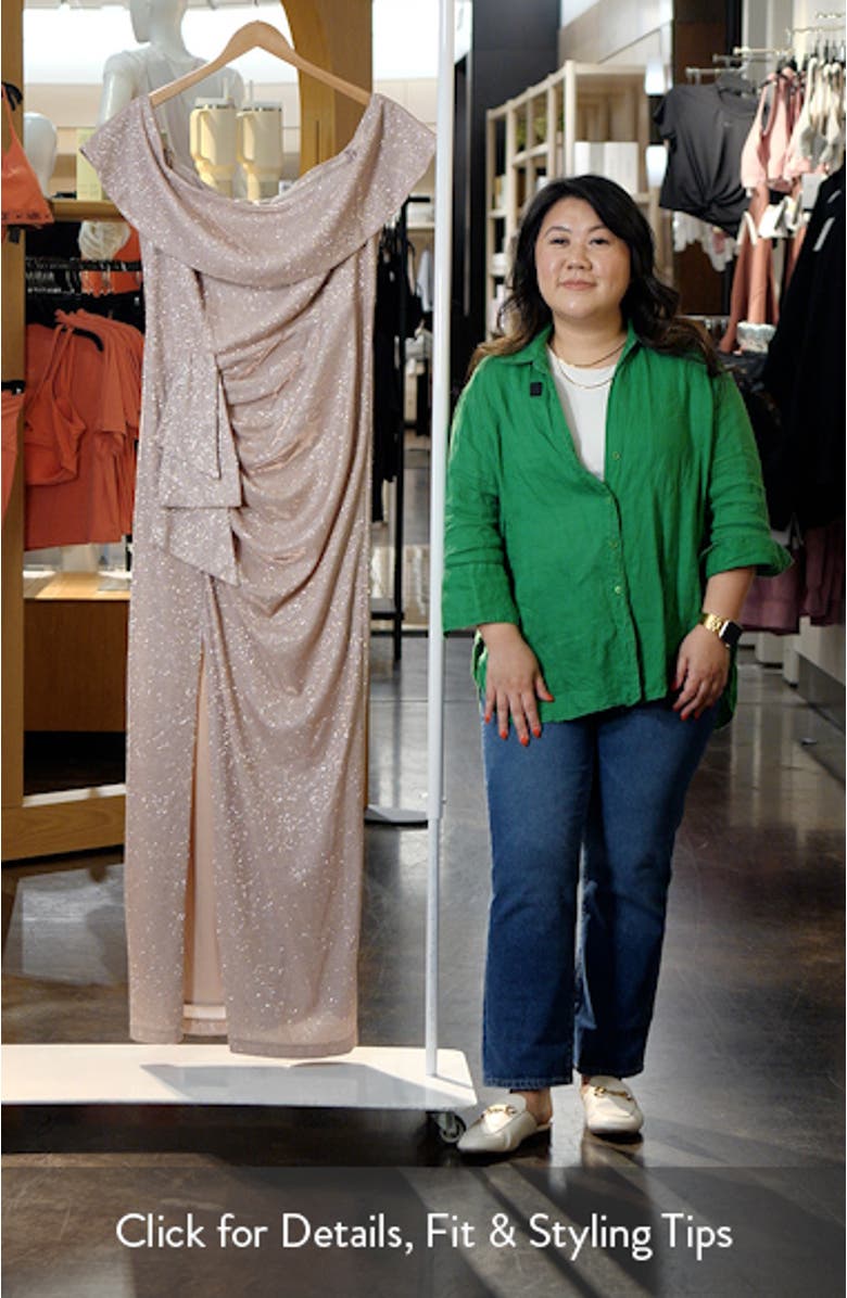 Metallic Ruffle Off the Shoulder Gown, sales video thumbnail