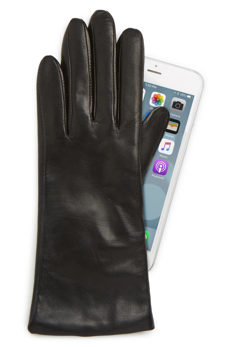 Cashmere Lined Leather Touchscreen Gloves, Alternate, color, BLACK