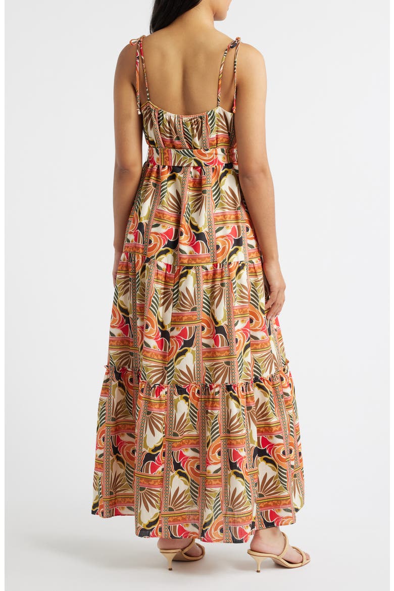 Printed Tie Belt Maxi Sundress, Alternate, color, ORANGE MULTI