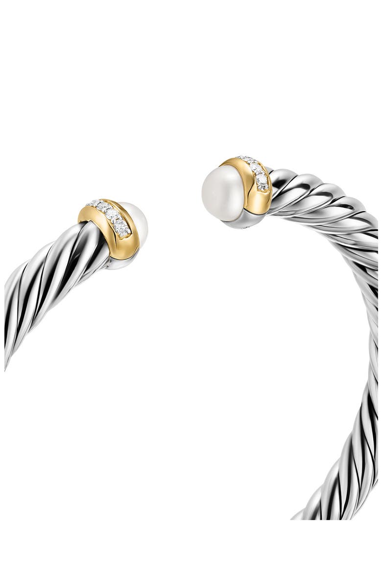 Cable Flex Bracelet in Sterling Silver with 14K Yellow Gold, Pearls & Diamonds, 6mm, Alternate, color, SILVER PAVE
