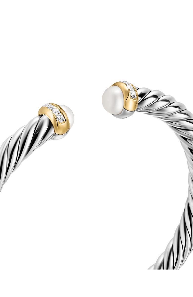David Yurman Cable Flex Bracelet in Sterling Silver with 14K Yellow Gold, Pearls & Diamonds, 6mm, Alternate, color, Silver Pave