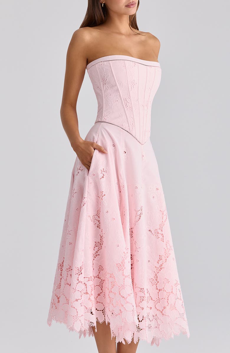 HOUSE OF CB Belissa Strapless Broderie Anglaise Party Dress, Alternate, color, Pink