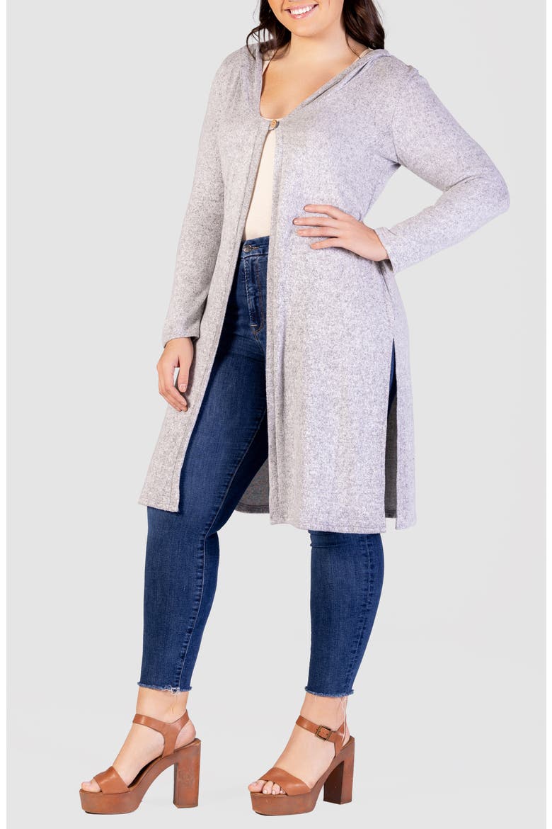 Hooded Long Knit Jacket, Alternate, color, GREY