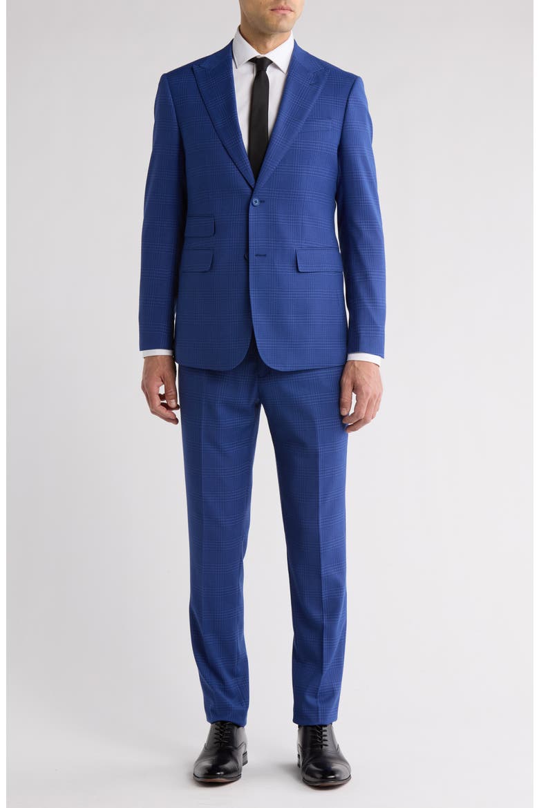 Plaid Blue Stretch Mélange Suit, Main, color, ROYAL BLUE