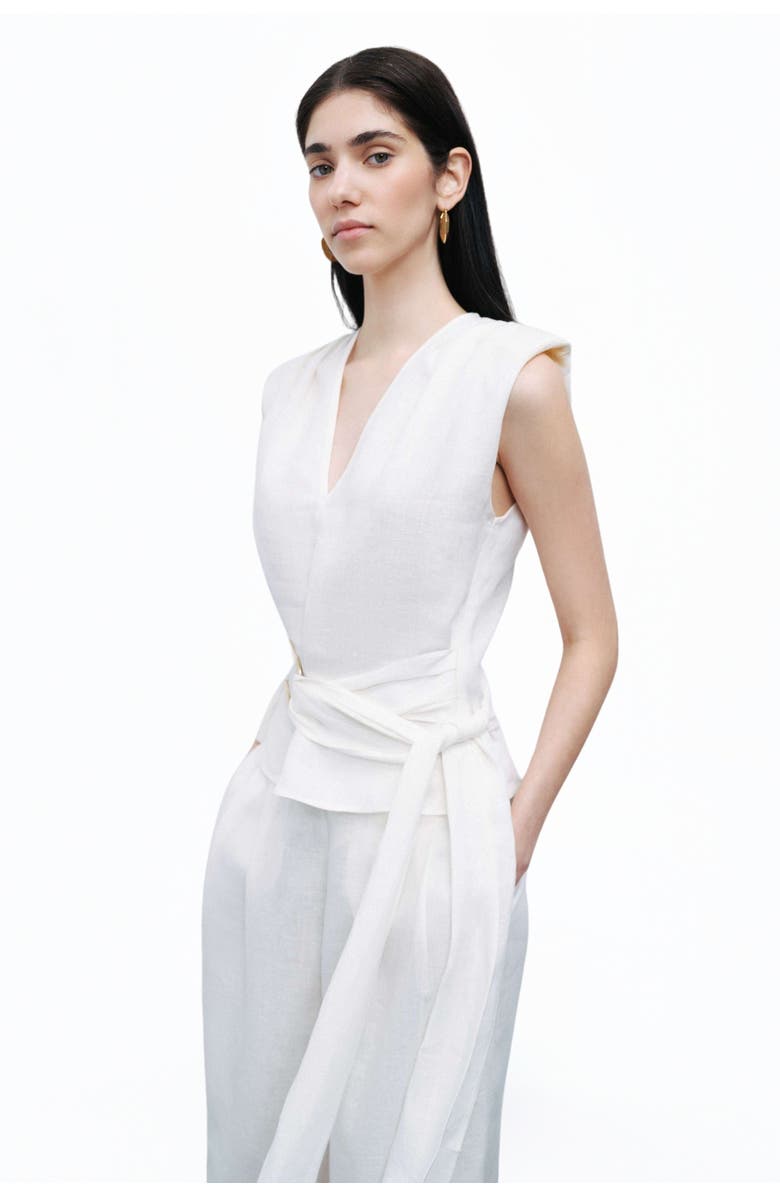 Nocturne Linen Waist Accessory Detailed Blouse, Alternate, color, 