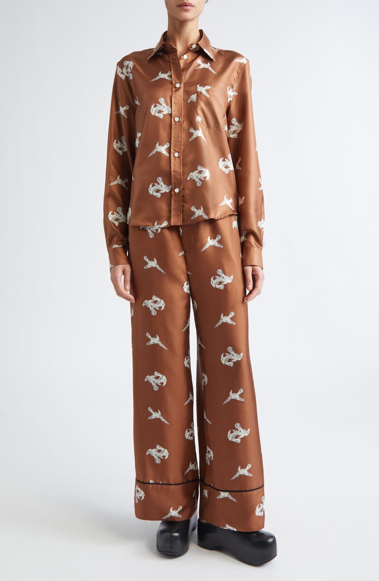 Marni Ravens Silk Twill Button-Up Shirt, Alternate, color,