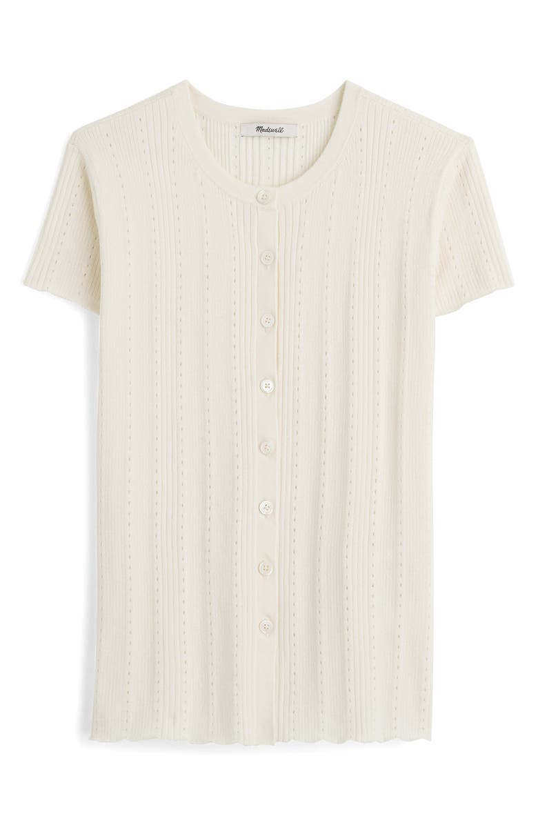 Madewell Short Sleeve Pointelle Cotton Blend Cardigan, Alternate, color, Ivory
