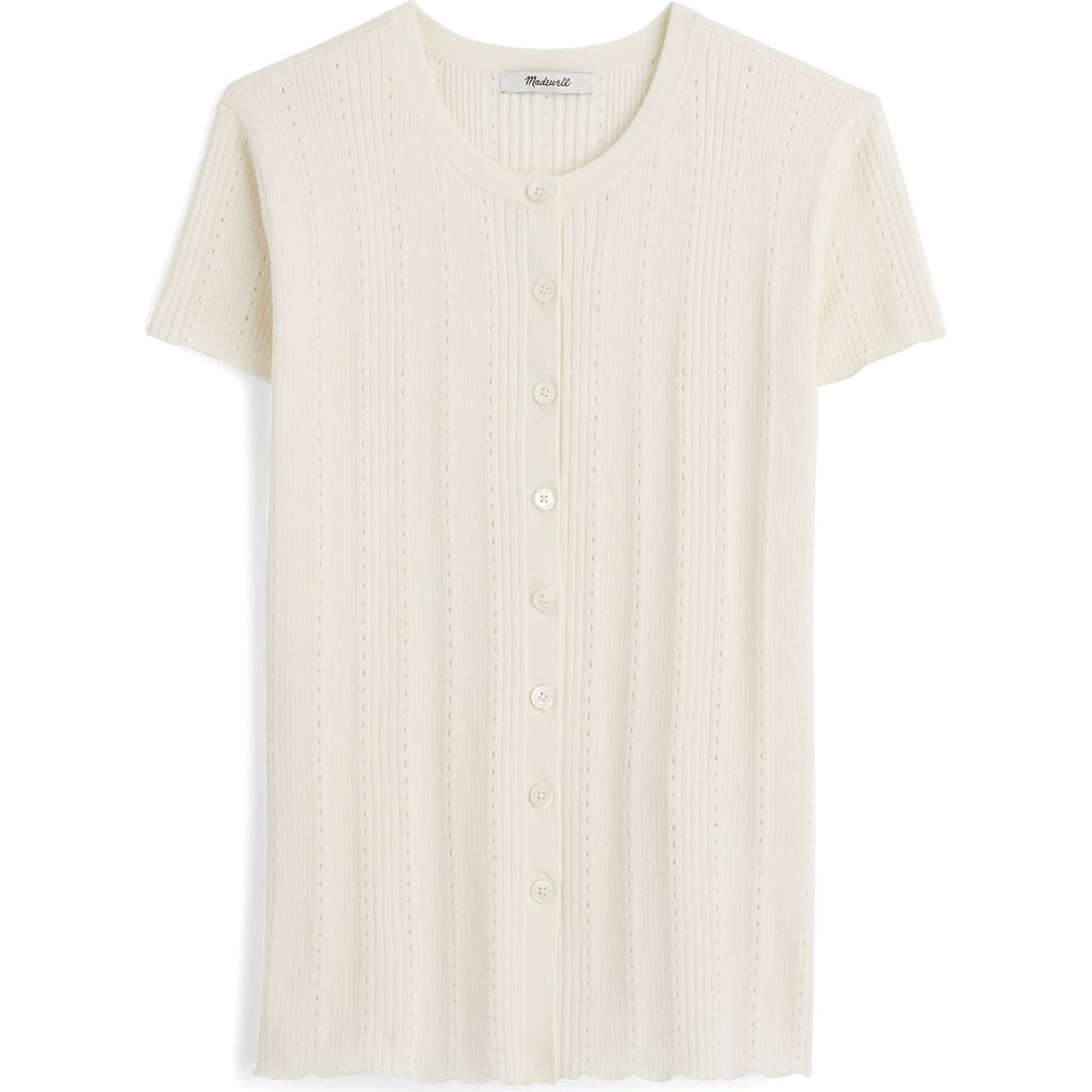 Madewell Cotton-blend Pointelle Short-sleeve Cardigan In White