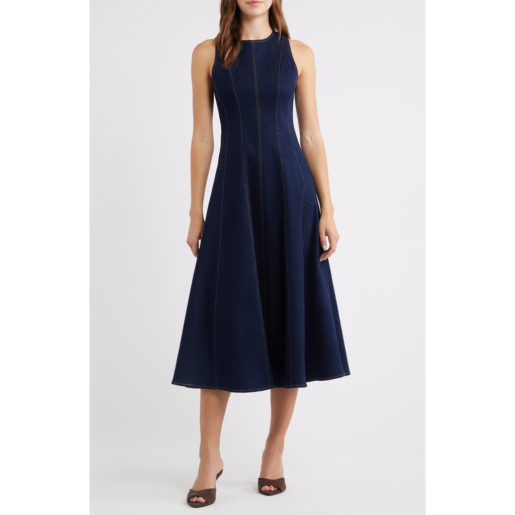 ZOE AND CLAIRE Topstitch Detail Sleeveless Denim Dress in Denim Blue at Nordstrom, Size Medium