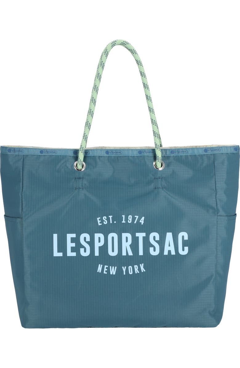 LeSportsac Large Reversible Ripstop Tote, Main, color, Blue Indigo/ Sandbar Logo