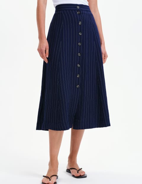 Frances Stripe Button Through Midi Skirt