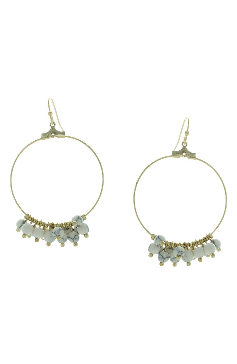 OLIVIA WELLES Bead Dangle Hoop Earrings, Main, color, Gold / Gray / White