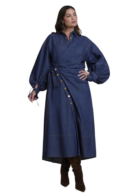Balloon Denim Maxi Shirt Dress (plus)