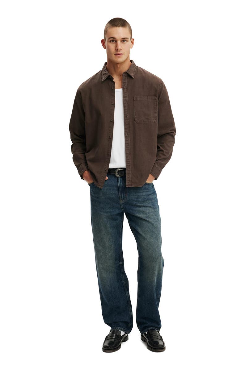 Cotton On Men's Lewis Long Sleeve Shirt, Alternate, color, Washed Chocolate