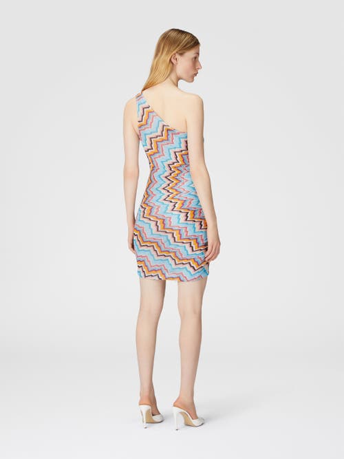 Missoni Short One-shoulder Cover-up With Zig Zag Pattern In Multicoloured