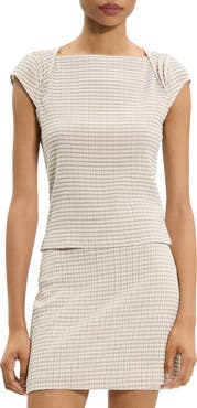 Theory Gingham Crinkle Cap Sleeve Top