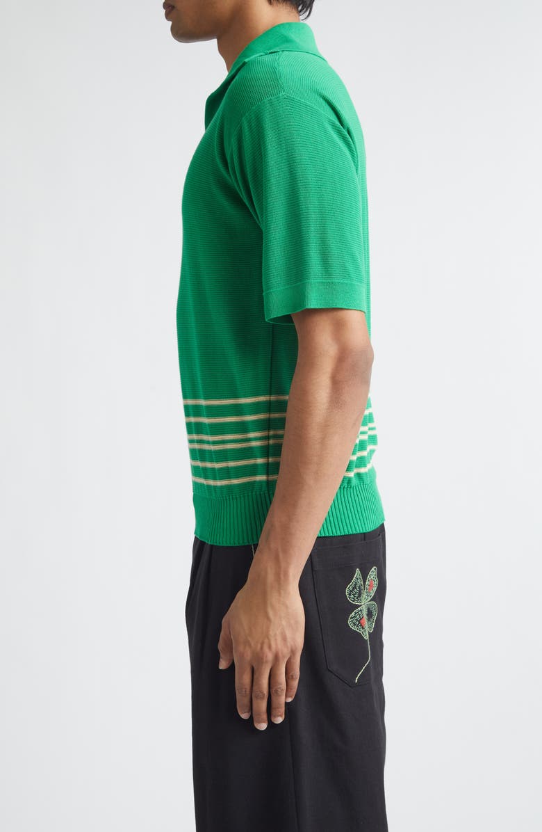 Bode Bentgrass Stripe Cotton Polo Sweater, Alternate, color, Green
