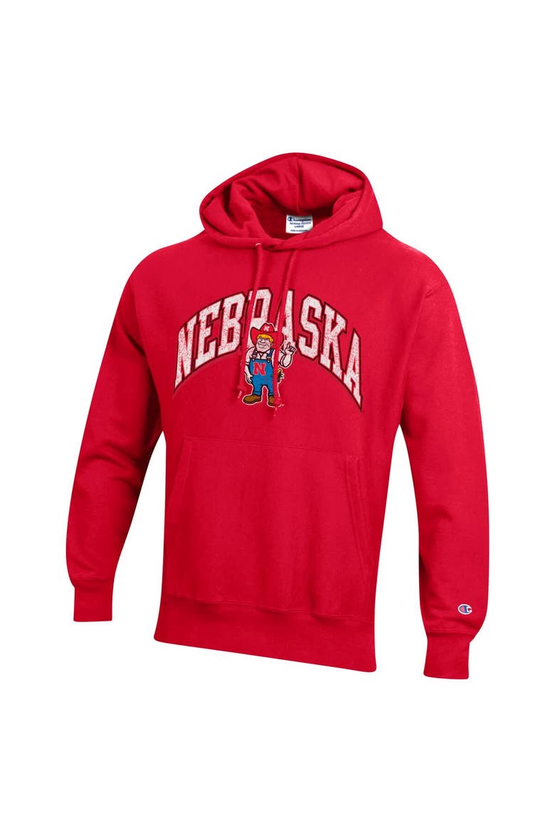 Men's Champion Scarlet Nebraska Huskers Vault Late Night Reverse Weave Pullover Hoodie, Alternate, color, Scarlet