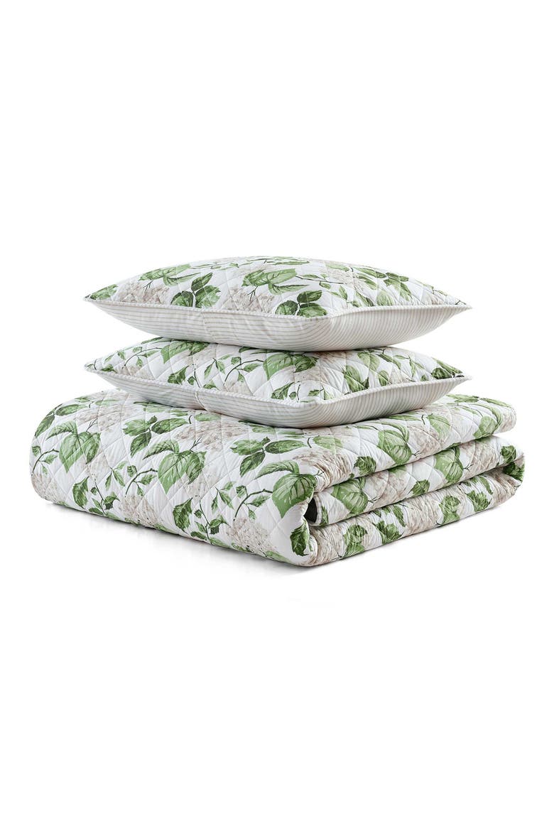 Hydrangea Floral Cotton Percale Quilt & Shams Set, Main, color, WHITE/ TAUPE