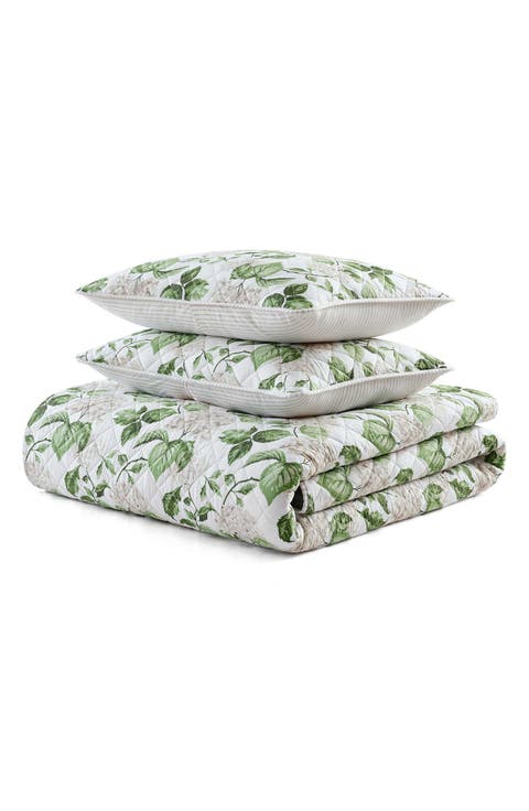 Hydrangea Floral Cotton Percale Quilt & Shams Set