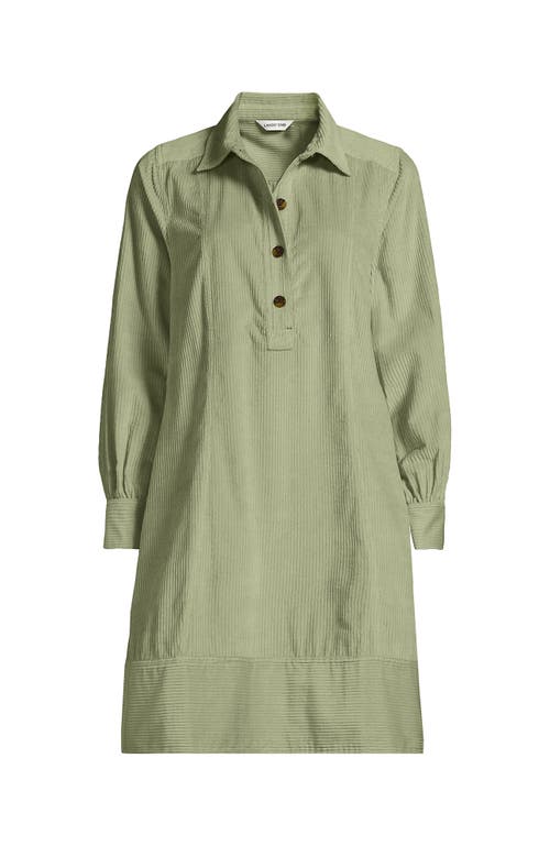 Lands' End Plus Size Wide Wale Cord Popover Long Sleeve Shirt Dress In Green