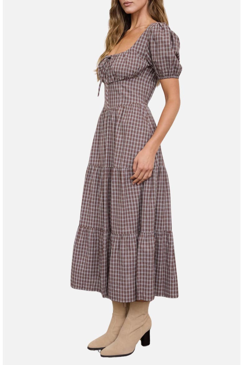 Gingham Tiered Maxi Dress, Alternate, color, MOCHA