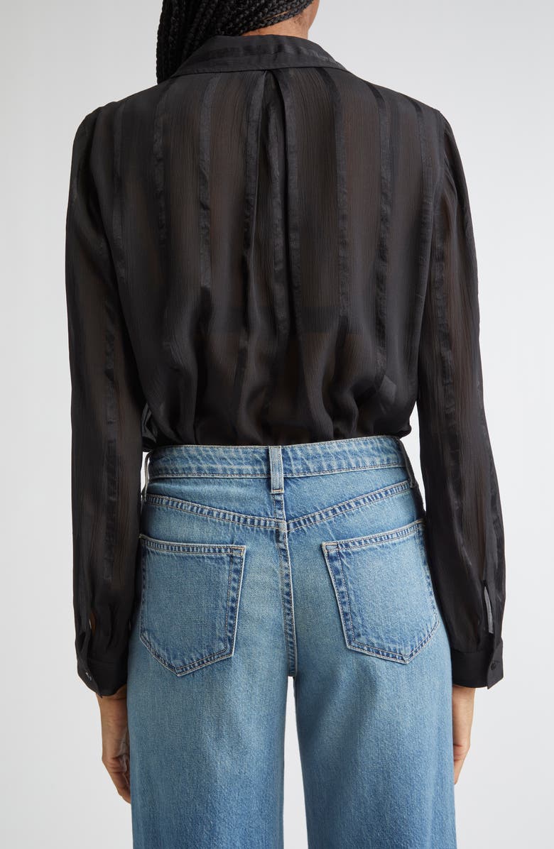 L'AGENCE Argo Silk Button-Up Shirt, Alternate, color, Black Pinstripe