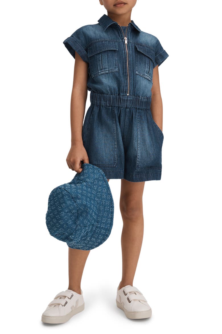Kids' Josie Denim Romper, Alternate, color, BLUE