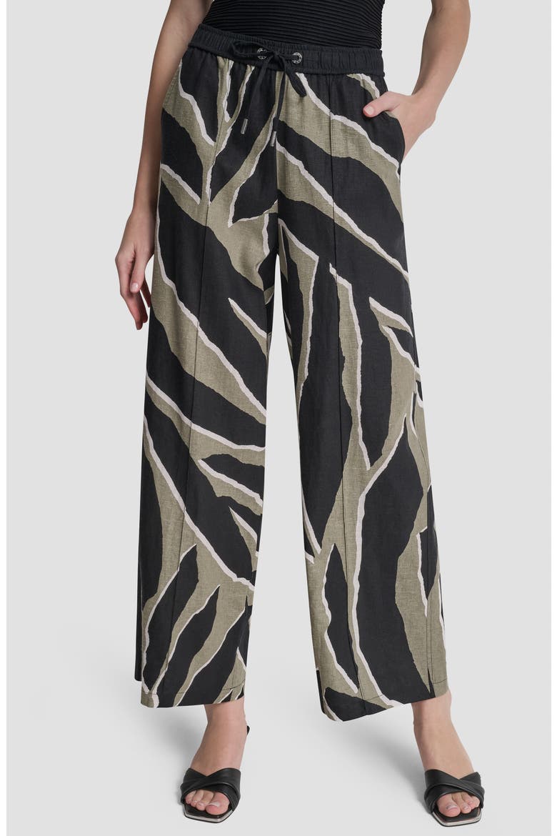 Print Linen Blend Drawstring Pants, Main, color, JUNGLE BLOCK