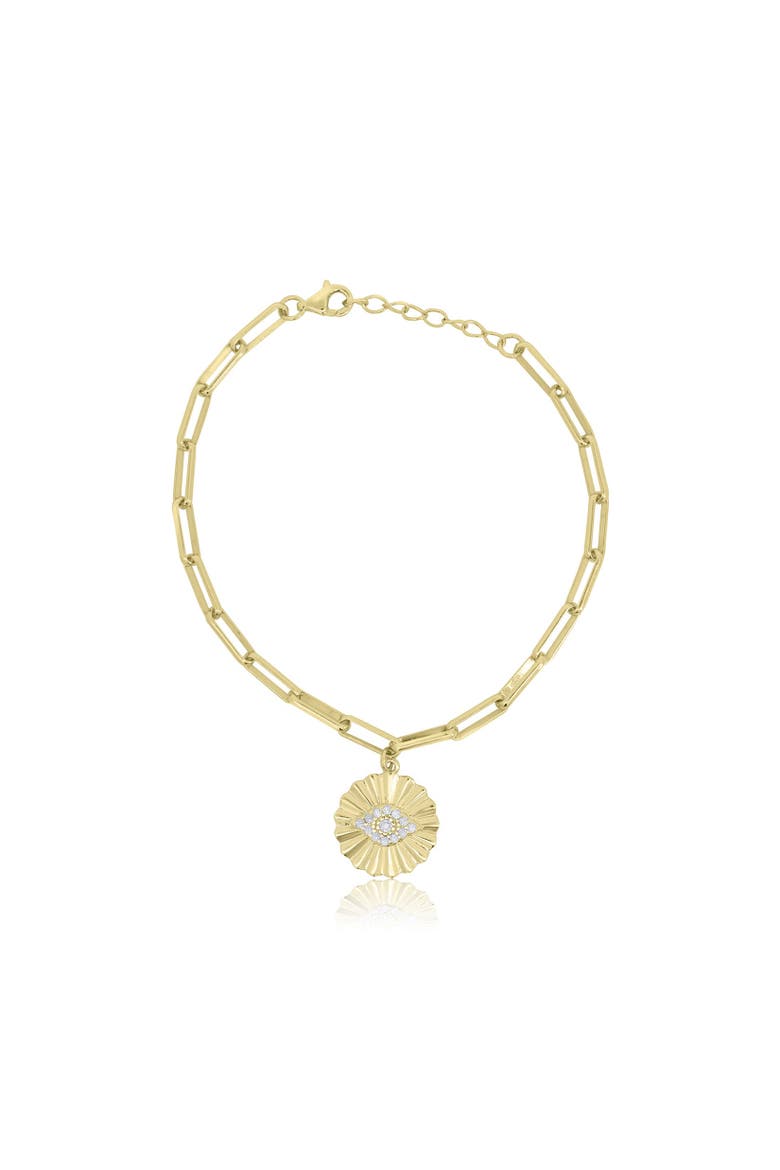 CZ Evil Eye Paperclip Charm Bracelet, Main, color, Gold Plated Sterling Silver