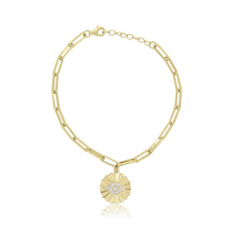 CZ Evil Eye Paperclip Charm Bracelet