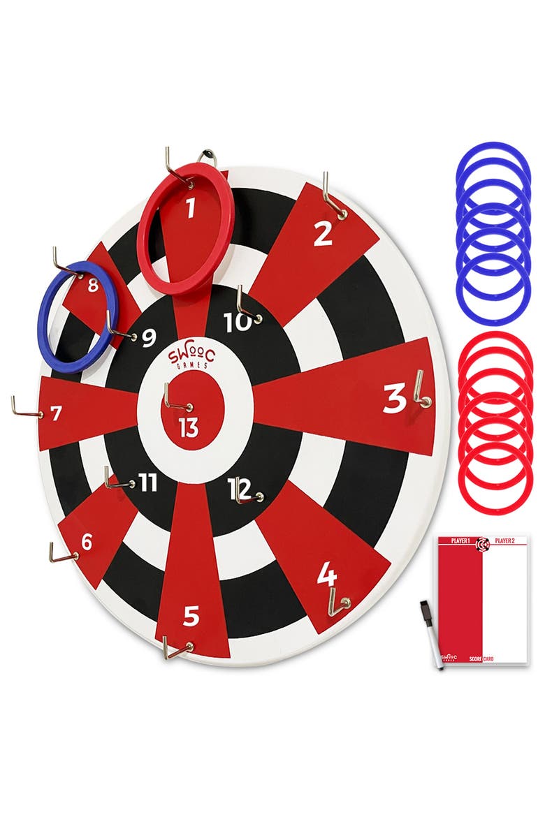 Hook Darts Ring Toss Game | Wood Board and Soft Rings, Main, color, Multicolored