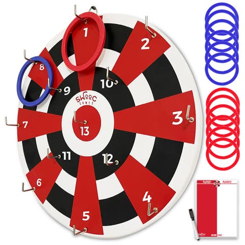 Hook Darts Ring Toss Game | Wood Board and Soft Rings