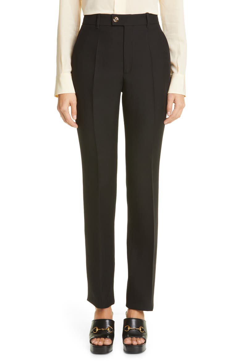 Silk & Wool Cady Crepe Straight Leg Pants, Main, color, BLACK