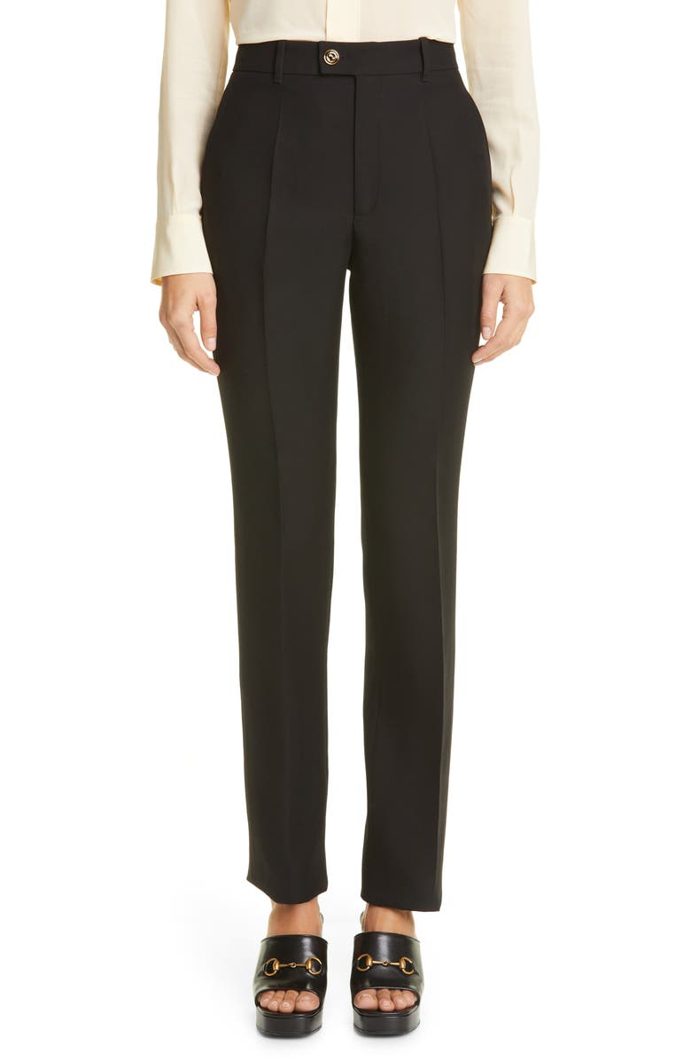 Gucci Silk & Wool Cady Crepe Straight Leg Pants, Main, color, 