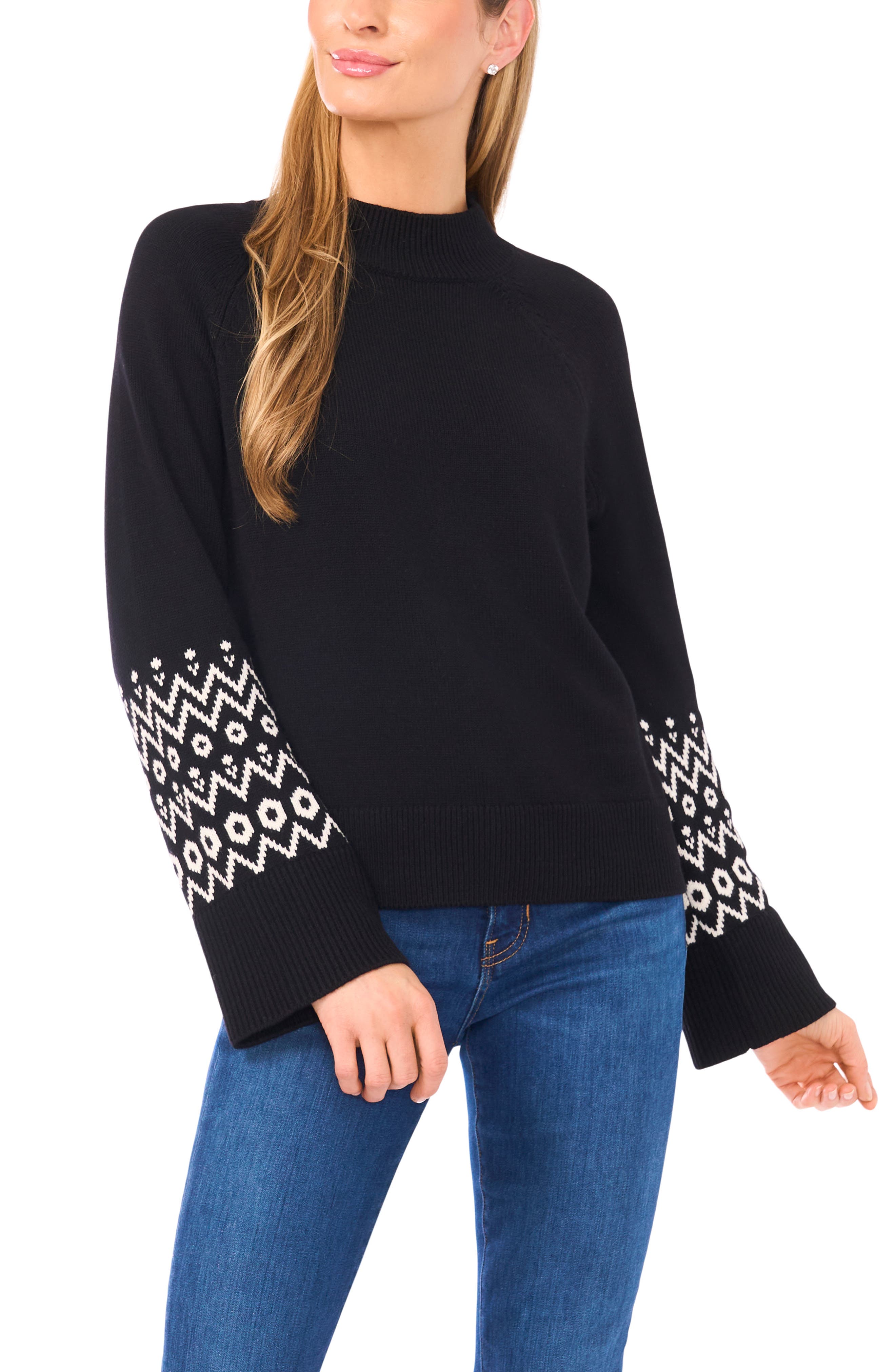 Halogen® Fair Isle Accent Mock Neck Sweater
