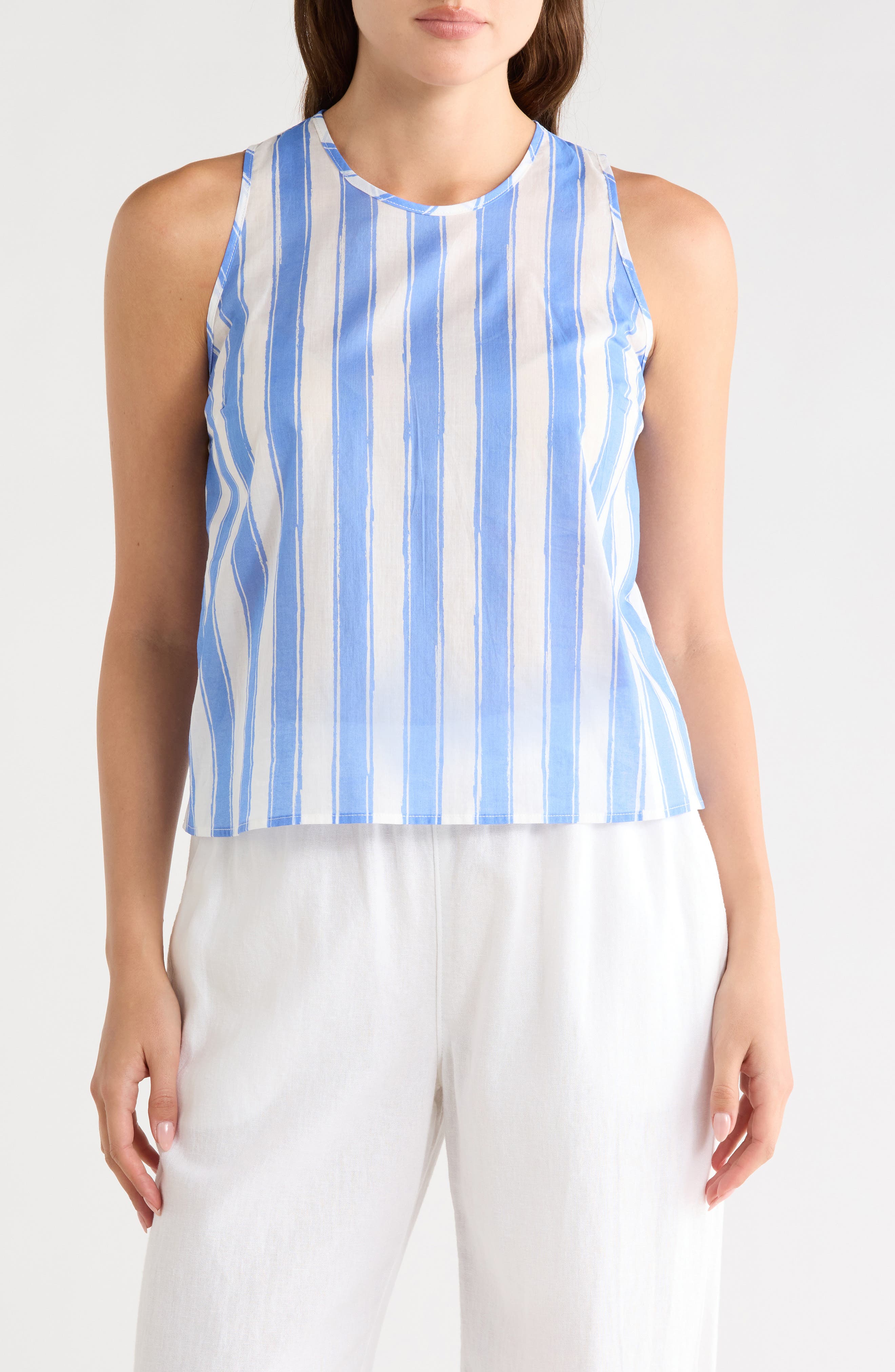 Renee C Striped Cotton Sleeveless Top