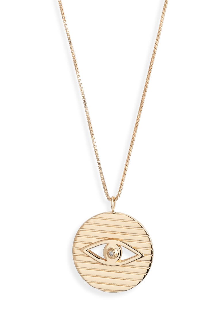 Stassi Diamond Evil Eye Pendant Necklace, Main, color, YELLOW GOLD