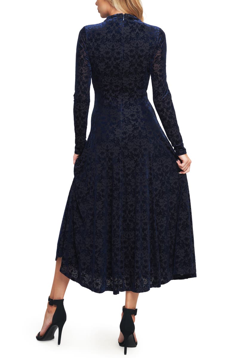 FLYING TOMATO Floral Burnout Long Sleeve A-Line Dress, Alternate, color, Navy
